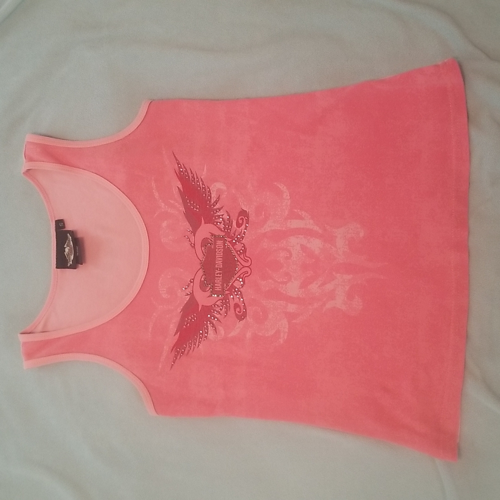 Harley Davidson Women's Tank Top Size small Pink with Rhinestones